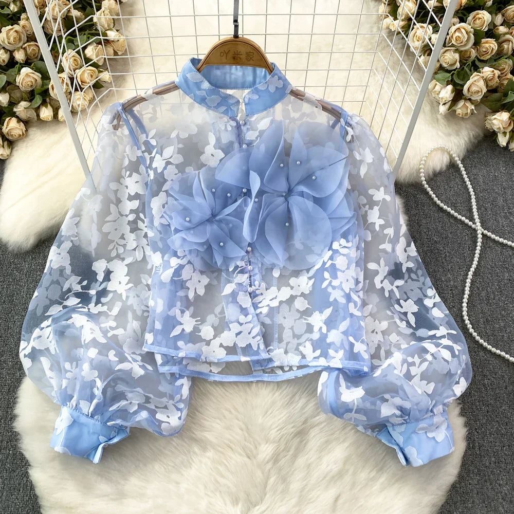 Variant image for Dam Blus Blommönster Polyester Akryl Normal Passform-2