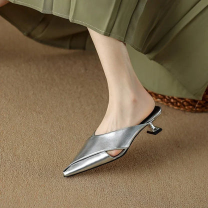Dam Mules Spetsig Design Medelhög Klack PU-material-4
