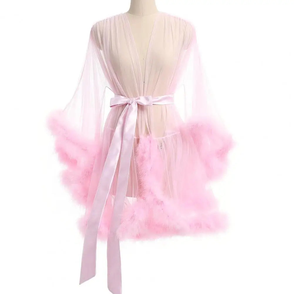 Variant image for Dam Morgonrock Långärmad Polyester-Spandex med Ruffles-6