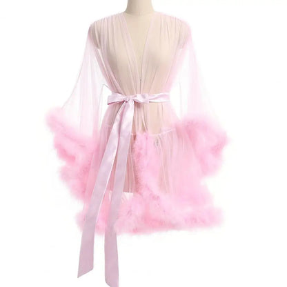 Variant image for Dam Morgonrock Långärmad Polyester-Spandex med Ruffles-6