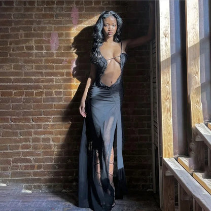 Variant image for Dam Maxiklänning Spaghetti Band Polyester Lång Klänning För Sommarfest-7