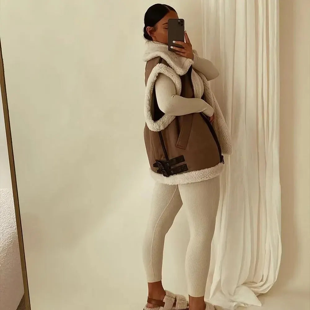 Dam Vinterväst Stort Snitt Mjuk Textil-5