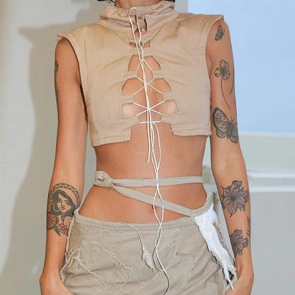 Dam Crop Top Klassisk Design Bomull Polyester-4