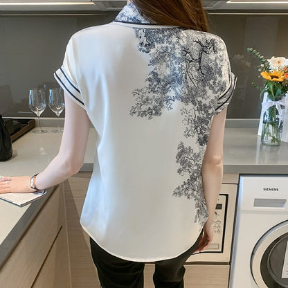 Vit Dam Blus Minimalistisk Modern Akryl Patchwork-2