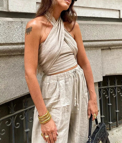 Snygga Byxor Dam Slim Fit Polyester Hög Midja Vristlängd-2