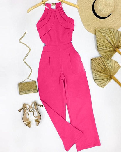 Dam Jumpsuit Monokrom Design Vristlängd Polyester med Kedjeaccenter-4