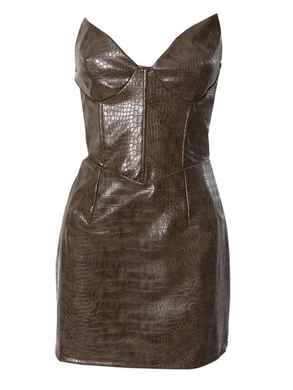 Dam Miniklänning V-ringad Syntetiskt Läder 9