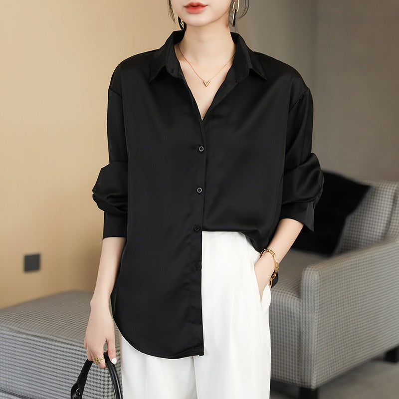 Kvinnors Långärmad Blus Satin Polyester-5