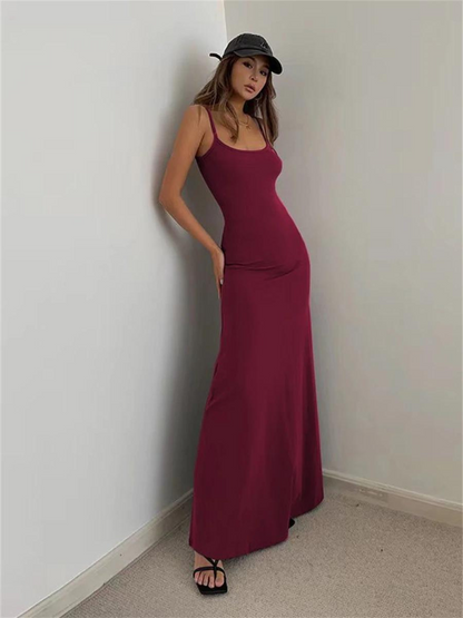Dam Maxiklänning Spaghetti Band Flödande Polyester-4