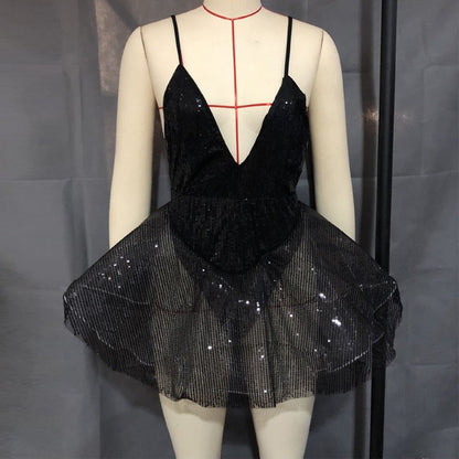 Dam Asymmetrisk Ballklänning Spandex med Paljetter-5