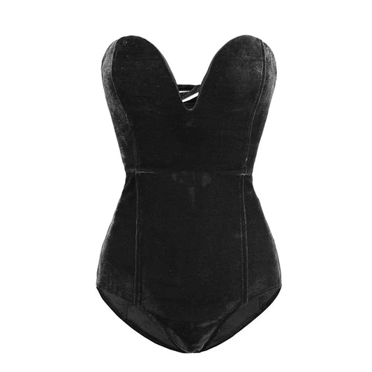 Dam Klänning Romper Sammet Elegant Monokrom Design-1