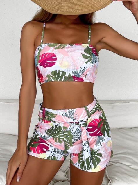 Bikini Dam Blommigt Tryck Lätt Material-4