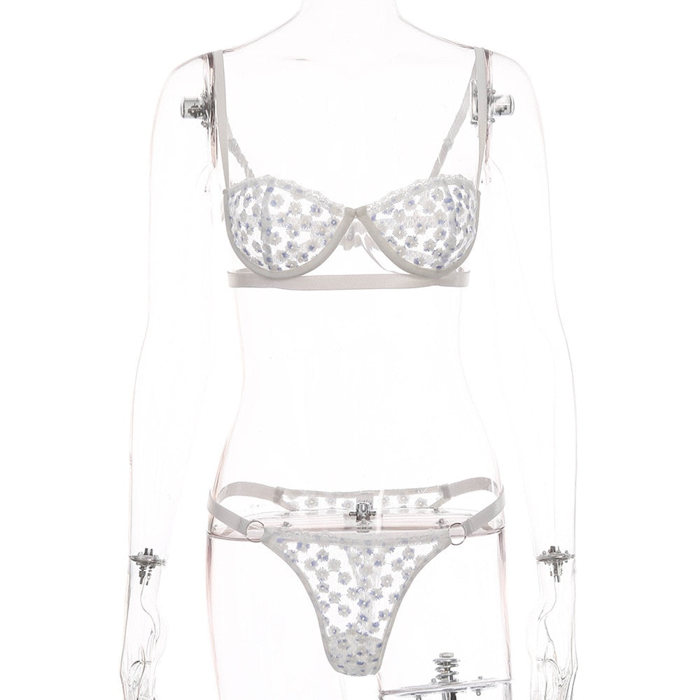 Damunderkläder Set Blommönster Polyester Spandex med Justerbara Axelband-6
