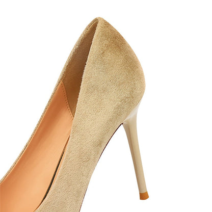 Dam Stiletto Skor i Flock PU-Läder med Metalliska Detaljer-4
