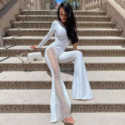 Dam Jumpsuit Långärmad Patchwork Nylon-Rayon-Spandex-2