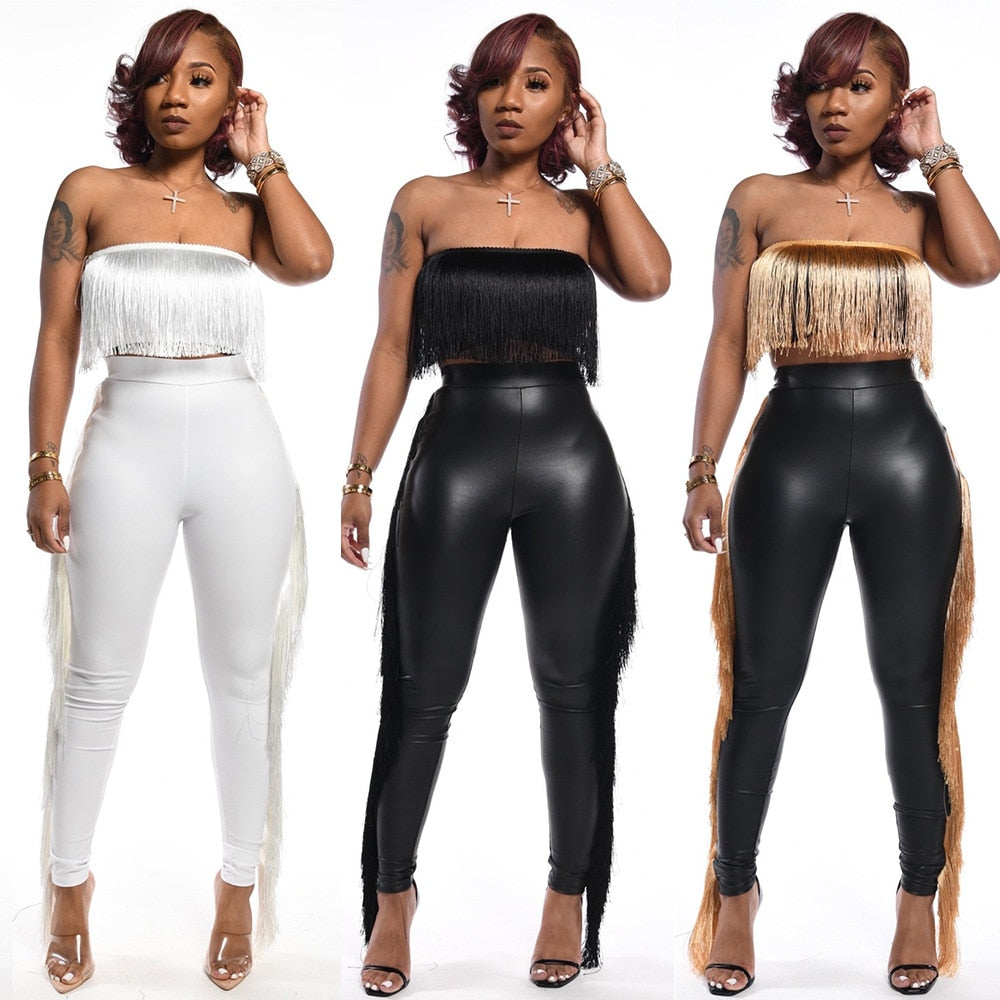 Dam Byxor med Resår i Midjan PU Läder Snygga och Eleganta-3