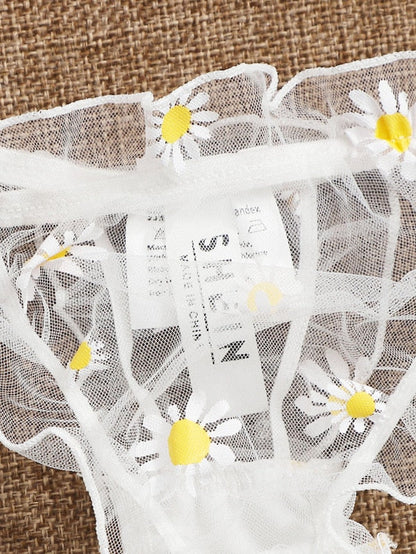 Damunderkläder Set Blommönster Polyester med Snörningsdetaljer och Broderi 2