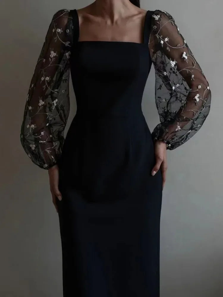 Kvinnors Festklänning Långärmad Asymmetrisk Satin Chiffong-5