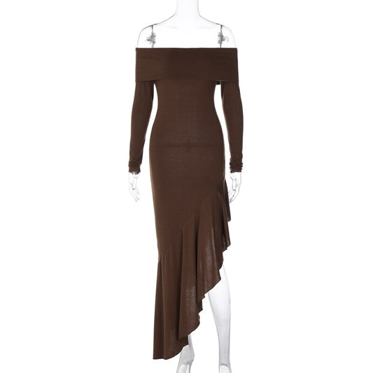 Maxiklänning Dam Asymmetrisk Polyester Lång Ärmar Elegant-1