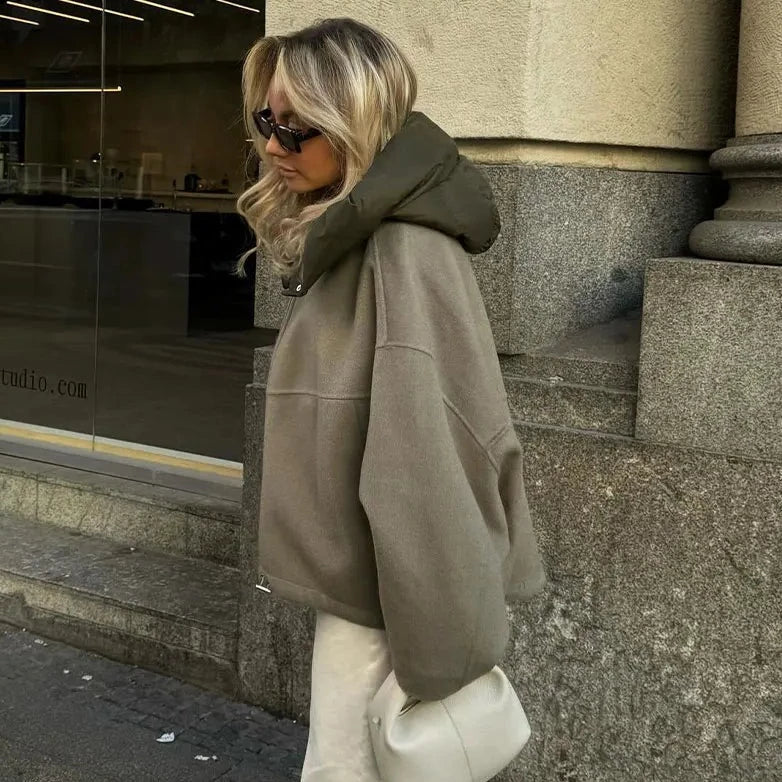 Damjacka Hoodie Avslappnad Lätt Väv-5