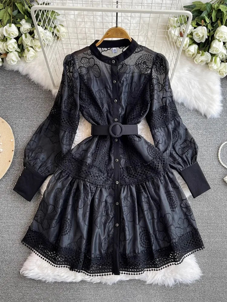 Variant image for Dam Miniklänning Blommönster Spetsdetaljer Polyester A-Linjeformad-6