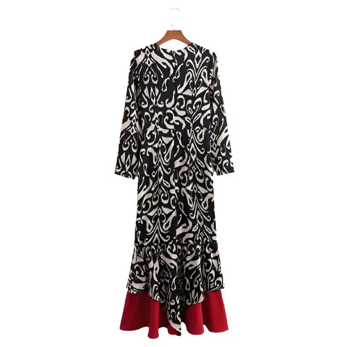 Kvinnors Lång Klänning Tryckt Polyester-1