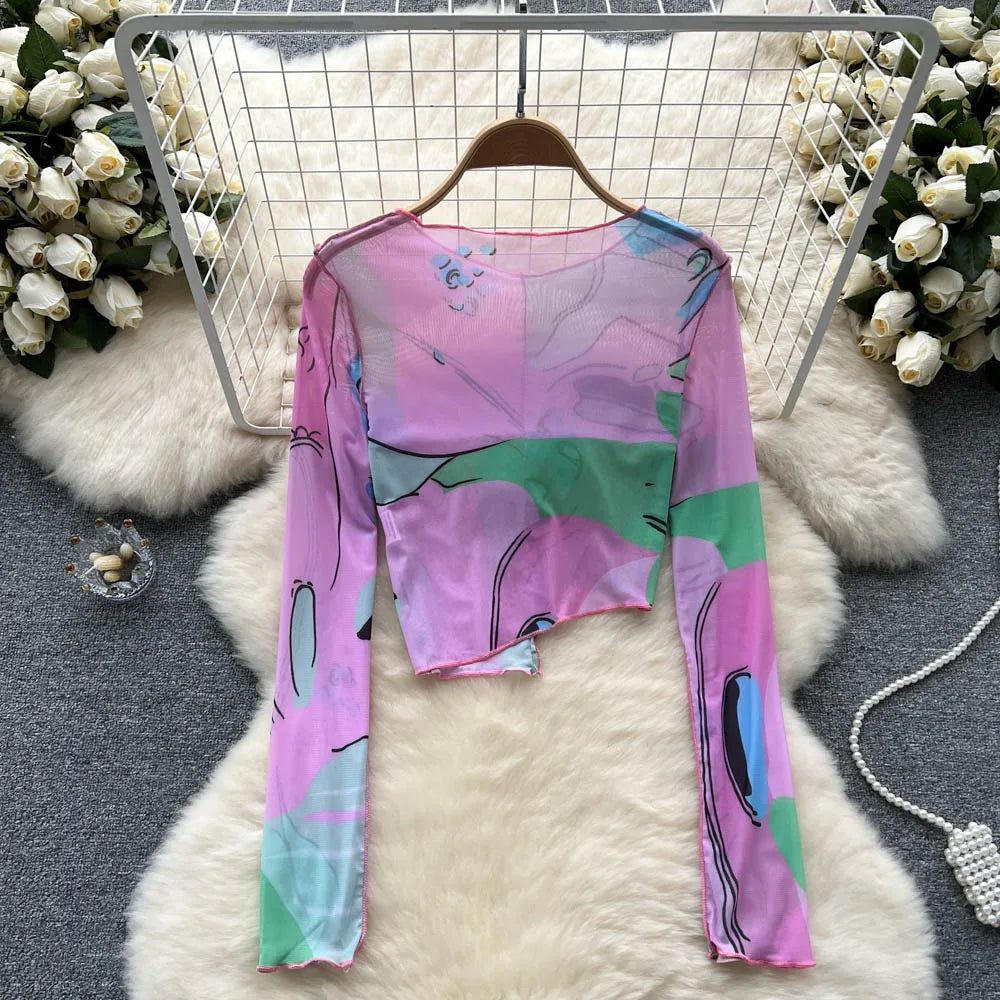 Dam Crop Top Transparent Patchwork Polyester-2