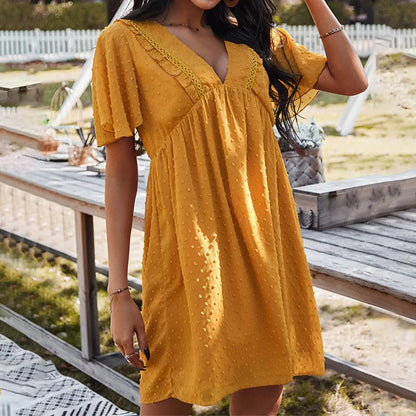 Damklänning V-ringning Spetsdetaljer 100% Polyester Fina Dam Klänningar-2