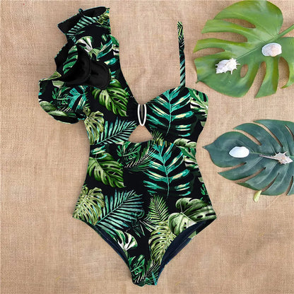 Variant image for Baddräkt Dam En Bit Blommönster med Ruffles Elastan Nylon Polyester-28