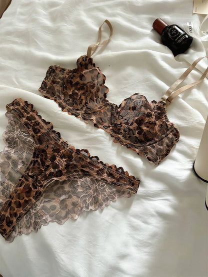 Dam BH Set Leopardmönster Bomull Polyester-3