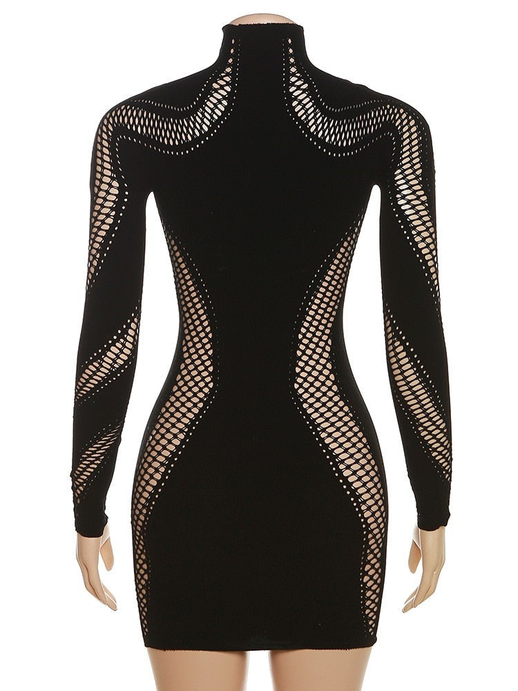 Kvinnors Miniklänning Långärmad Polyester Spandex Etuikläning-5