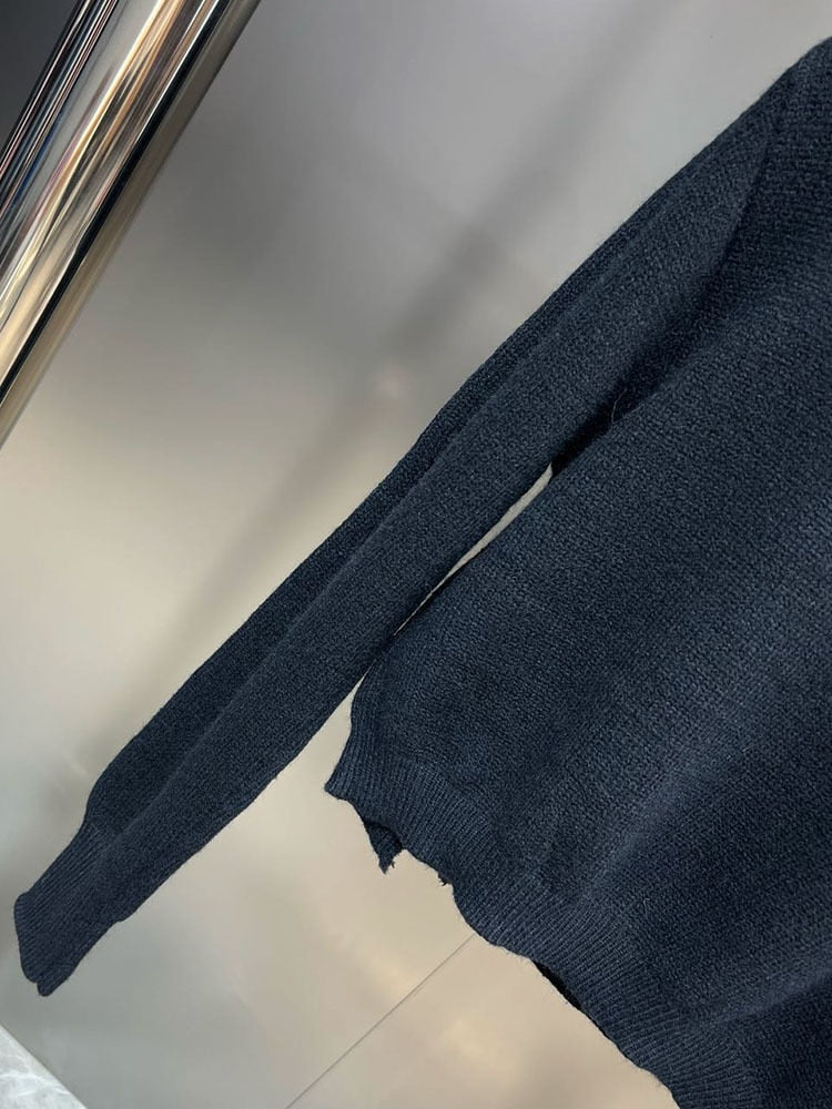 Stickad Dam Tröja Monokrom Polyester med Virkningsarbete-3