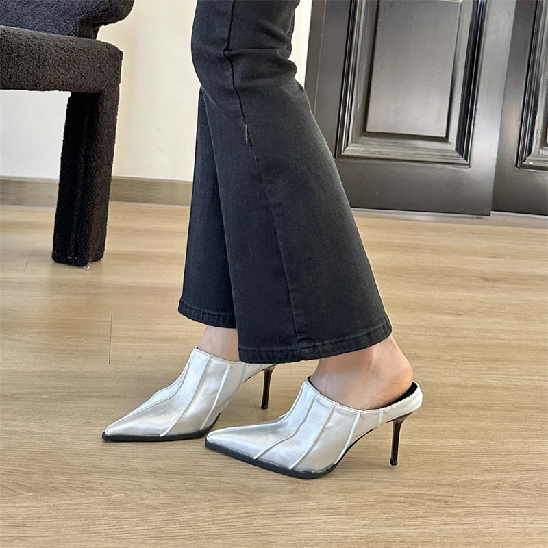 Dam Mules Skor Spetsig Form PU-material Hög Klack-4