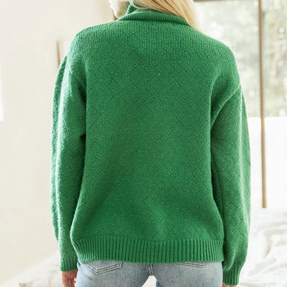 Stickad Dam Tröja Rullkrage Ull Elegant Komfort-5