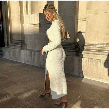 Dam Maxikjol med Sidoslits i Texturerad Design 100% Polyester-4