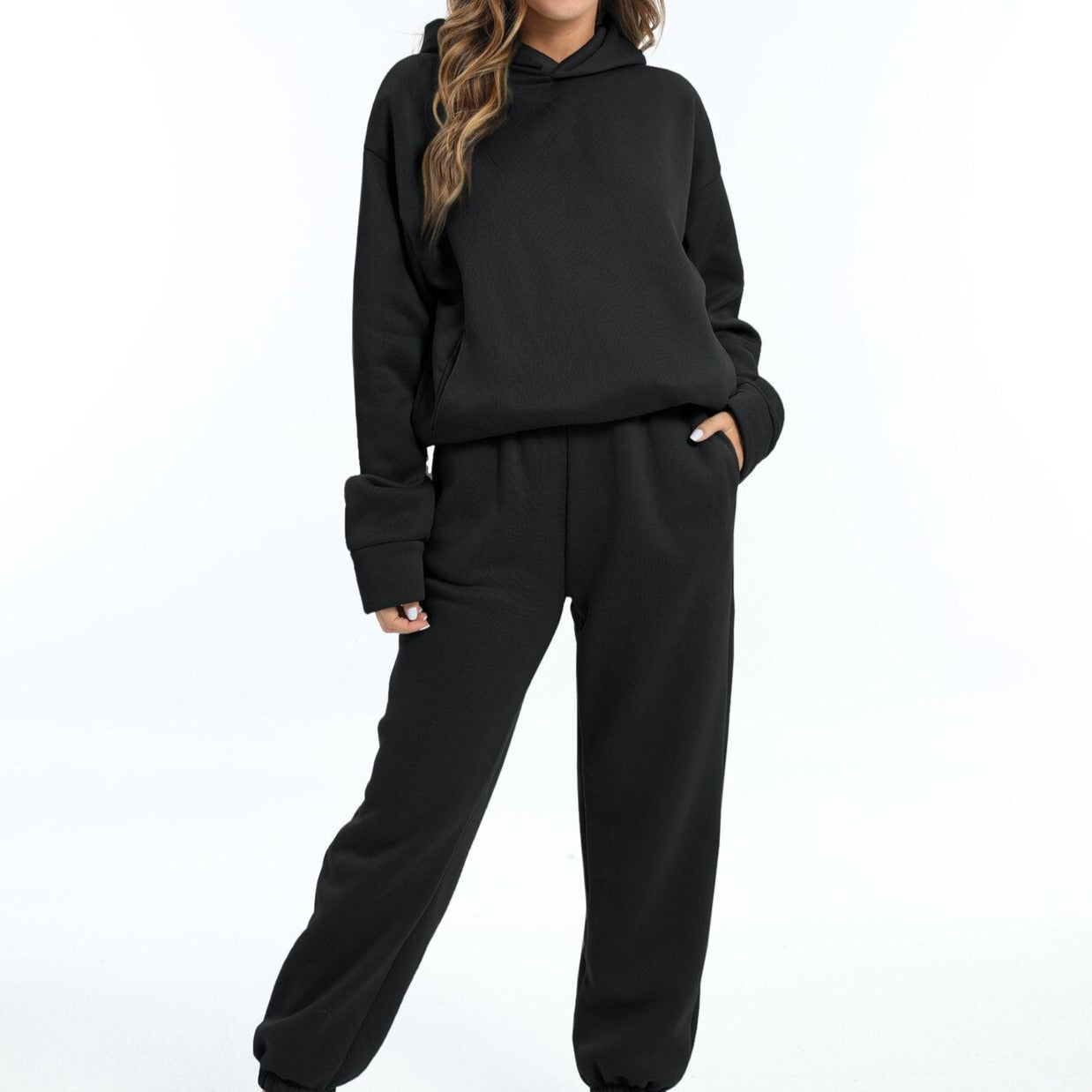 Dam Träningsset Hoodie Syntetmaterial Joggingbyxor Komfortabelt Set 3