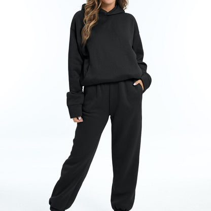 Dam Träningsset Hoodie Syntetmaterial Joggingbyxor Komfortabelt Set 3