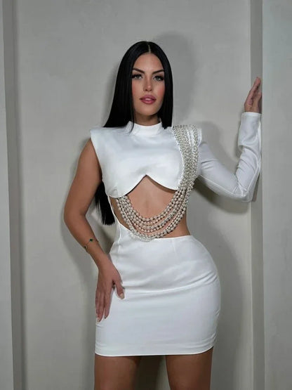 Dam Mini Klänning Monokrom Design 100% Polyester Elegant Festklänning-2