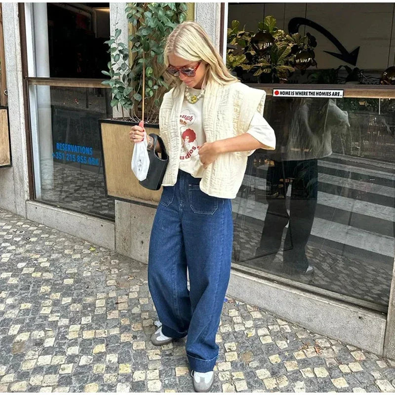 Dam Kort Quiltad Väst Polyester-3