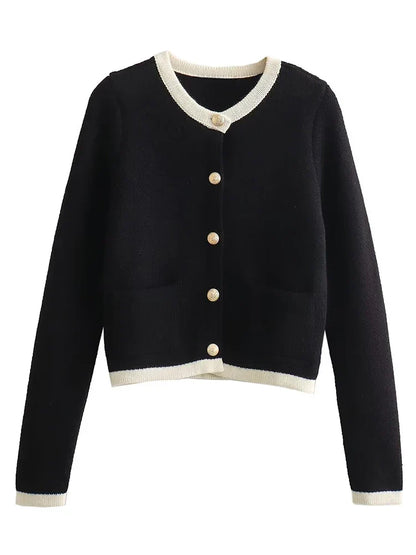 Dam Lång Kofta Rund Halsringning Stickad Akryl 7