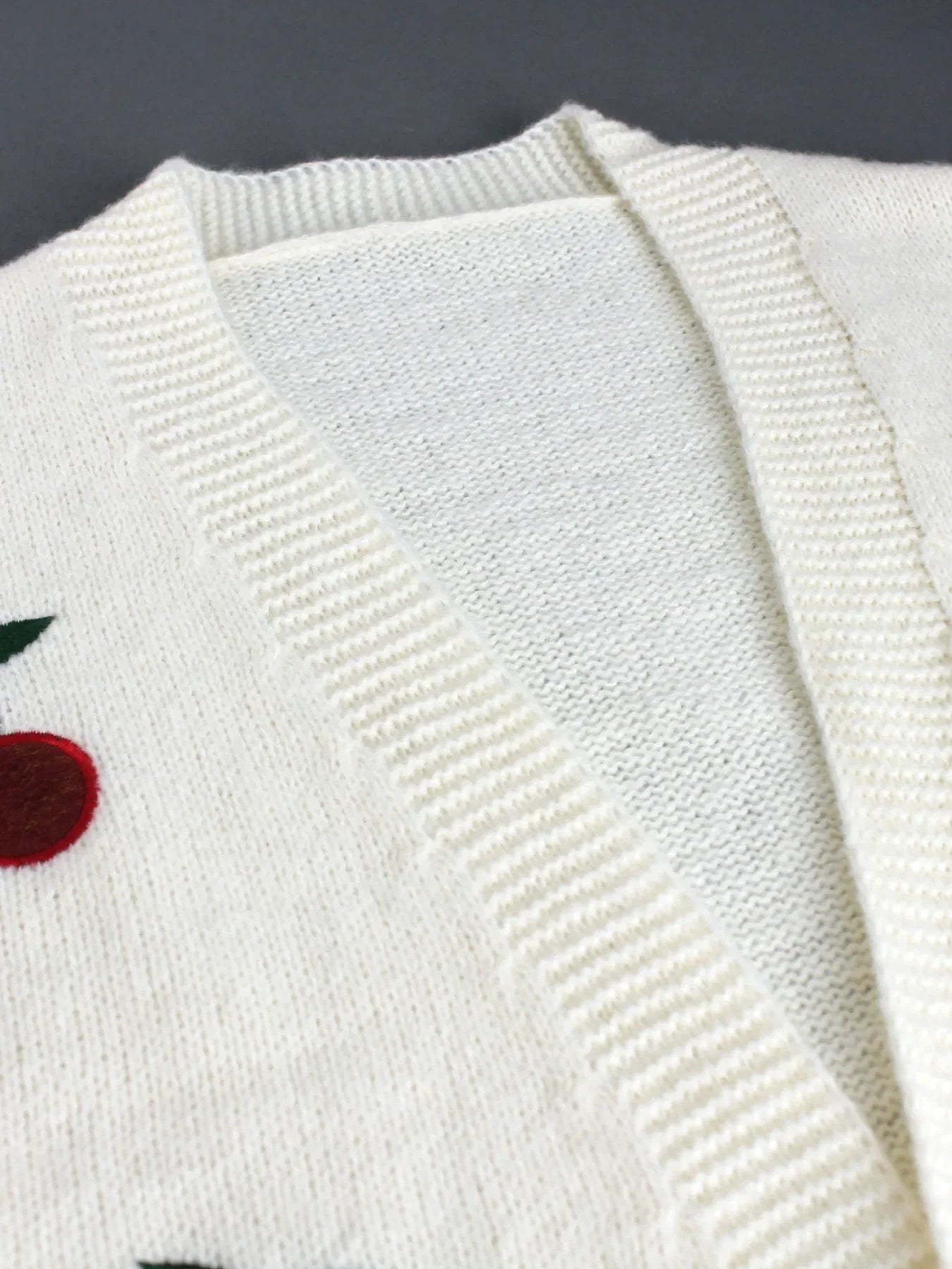 Dam Cardigan Avslappnad Polyester med Körsbärsdesign-4