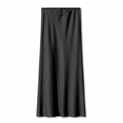 Maxikjol Lång A-linje i Satin med Hög Midja – Elegant och Bekväm Damkjol för Alla Tillfällen 9