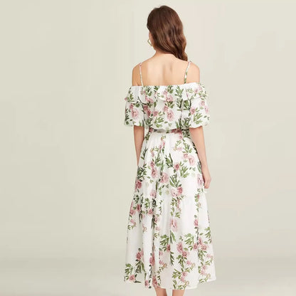 Damklänning med Lykta Ärmar Mönstrad Bomull Spandex Polyester-4