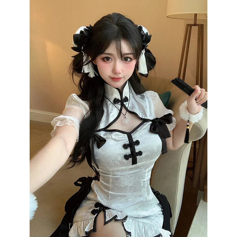 Kvinnors Miniklänning Blommig Satin Kort Ärme Mandarinkrage 5