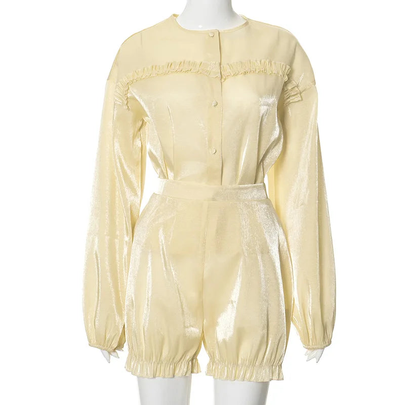 Dam Shorts Lätt Stretch Polyester Löst Snitt-1