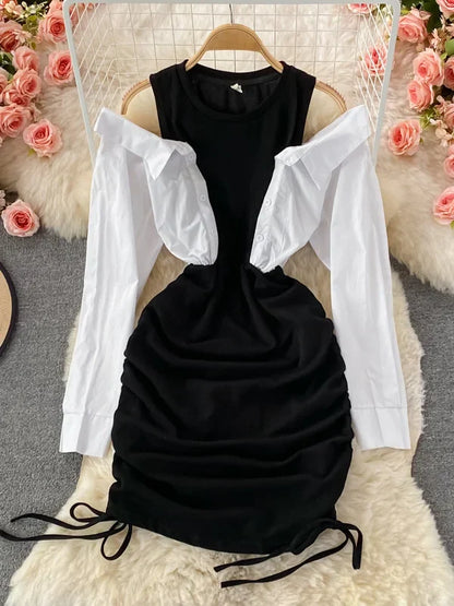 Kvinnors Mini Klänning med O-hals i Mjuk Bomull och Polyester – Axelfri Design för Festliga Tillfällen 7