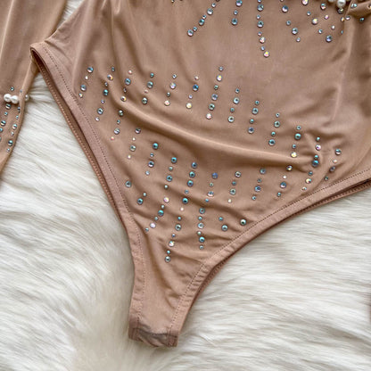 Kvinnors Bodysuit Monokrom Polyester Med Rhinestones-3