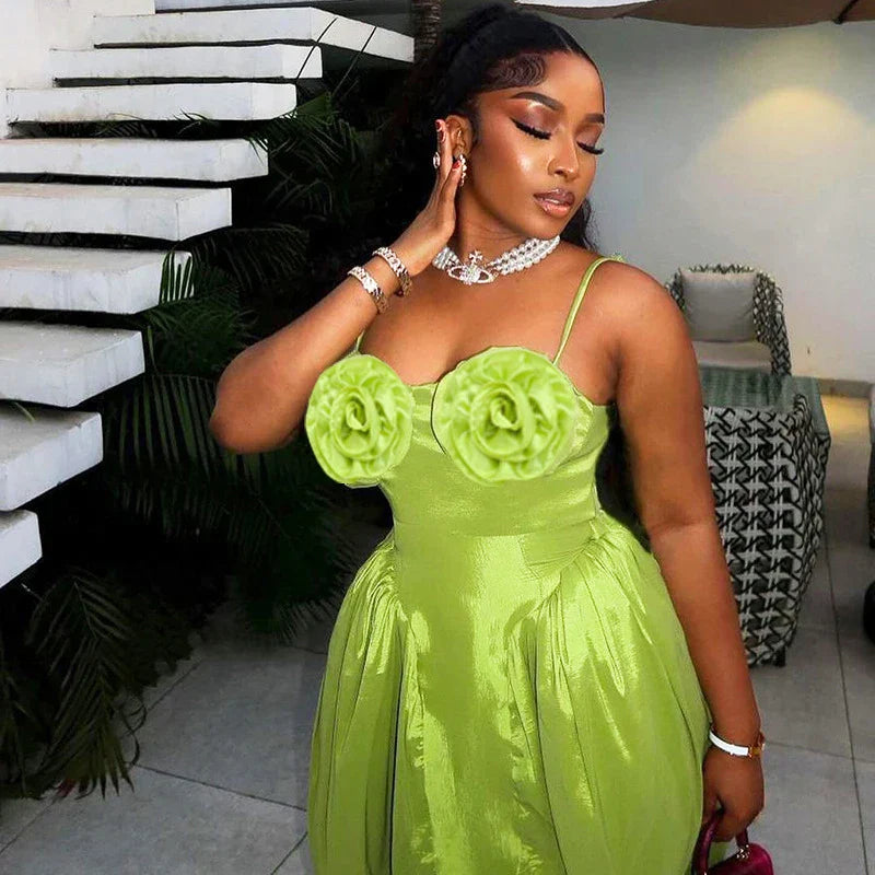 Kvinnors Midi Klänning Spaghetti Band Polyester-3