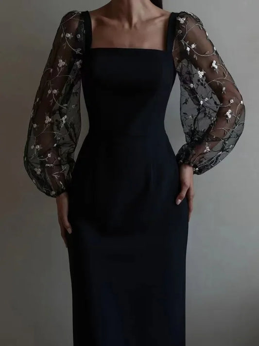 Kvinnors Festklänning Långärmad Asymmetrisk Satin Chiffong-1