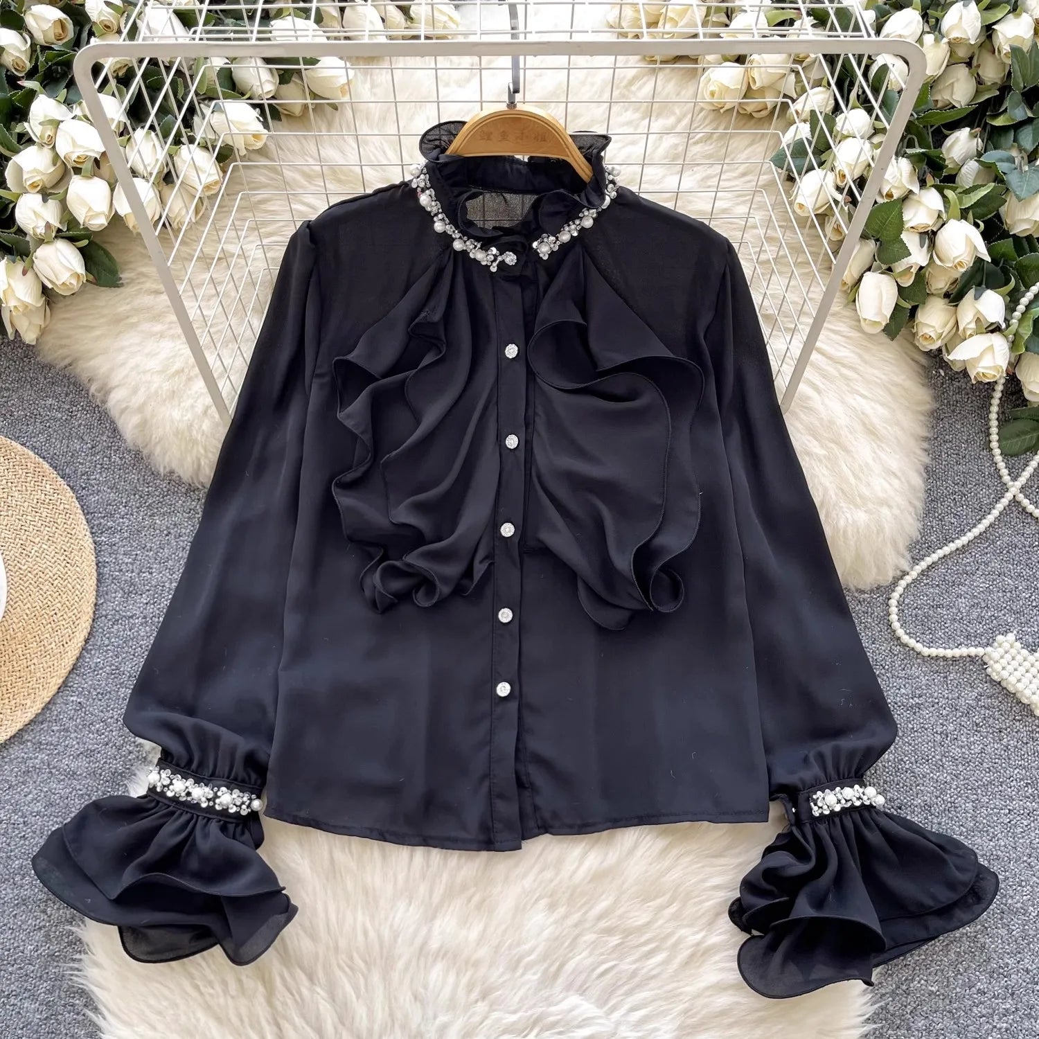 Variant image for Dam Blus Klassisk Patchwork Polyester Lång Ärm Normal Längd-5